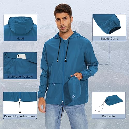 American Trends Raincoat for Men Waterproof with Hood Mens Rain Jacket Windbreaker Jackets Rain Coat4
