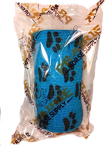 Image of Vet Wrap Wrap Tape (Blue with Paw Prints) (2 Pack) (4 Inch x 15 feet) Self Adhesive Adherent Adhering Cohesive Flex Self Stick Bandage Grip Roll Dog Cat Pet Horse