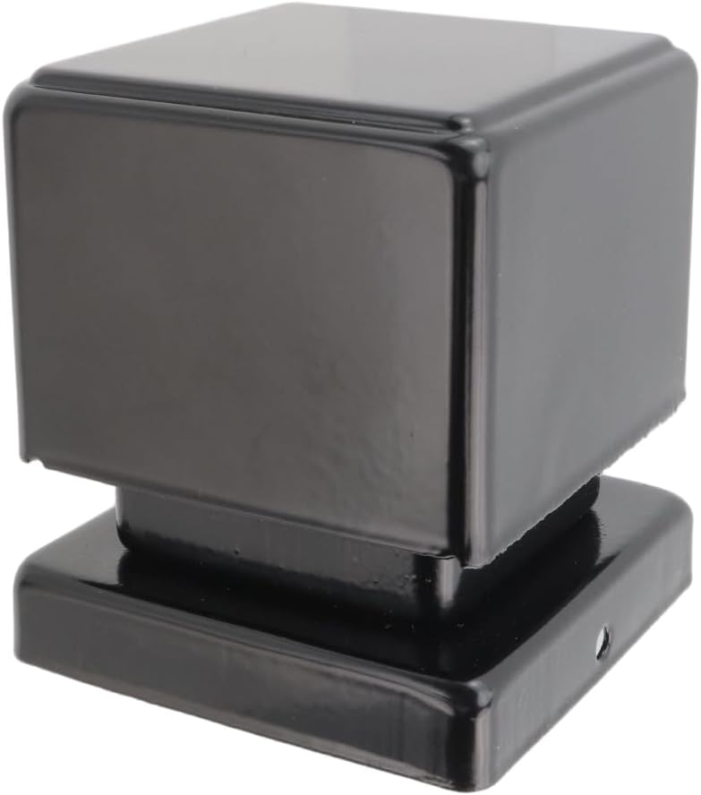 Post Caps Black Iron Square Shaped Topper Fit 3.15"x3.15" Cube Posts, Flat Topping Fitting with Screws for Outdoor Fence Garden Posting and Industrial Style Interior Decoration 4Pcs