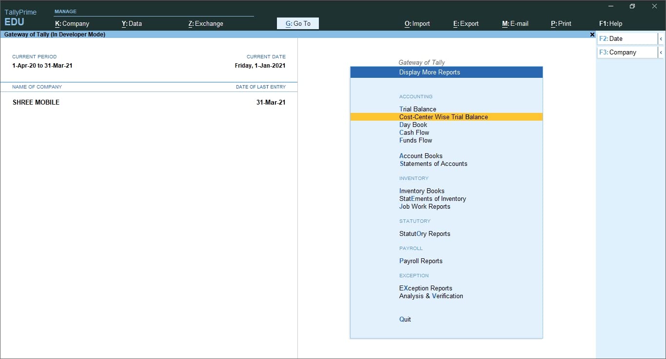 Cost Centre Wise Trial Balance – Tally Add-On (E-mail Delivery – No CD) – Single User