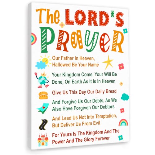 Image of Christian Scripture Wall Art For Kids,The Lord's Prayer Inspirational Bible Verse Canvas Framed Paintings Posters For Nursery Sunday School Classroom Wall Decor
