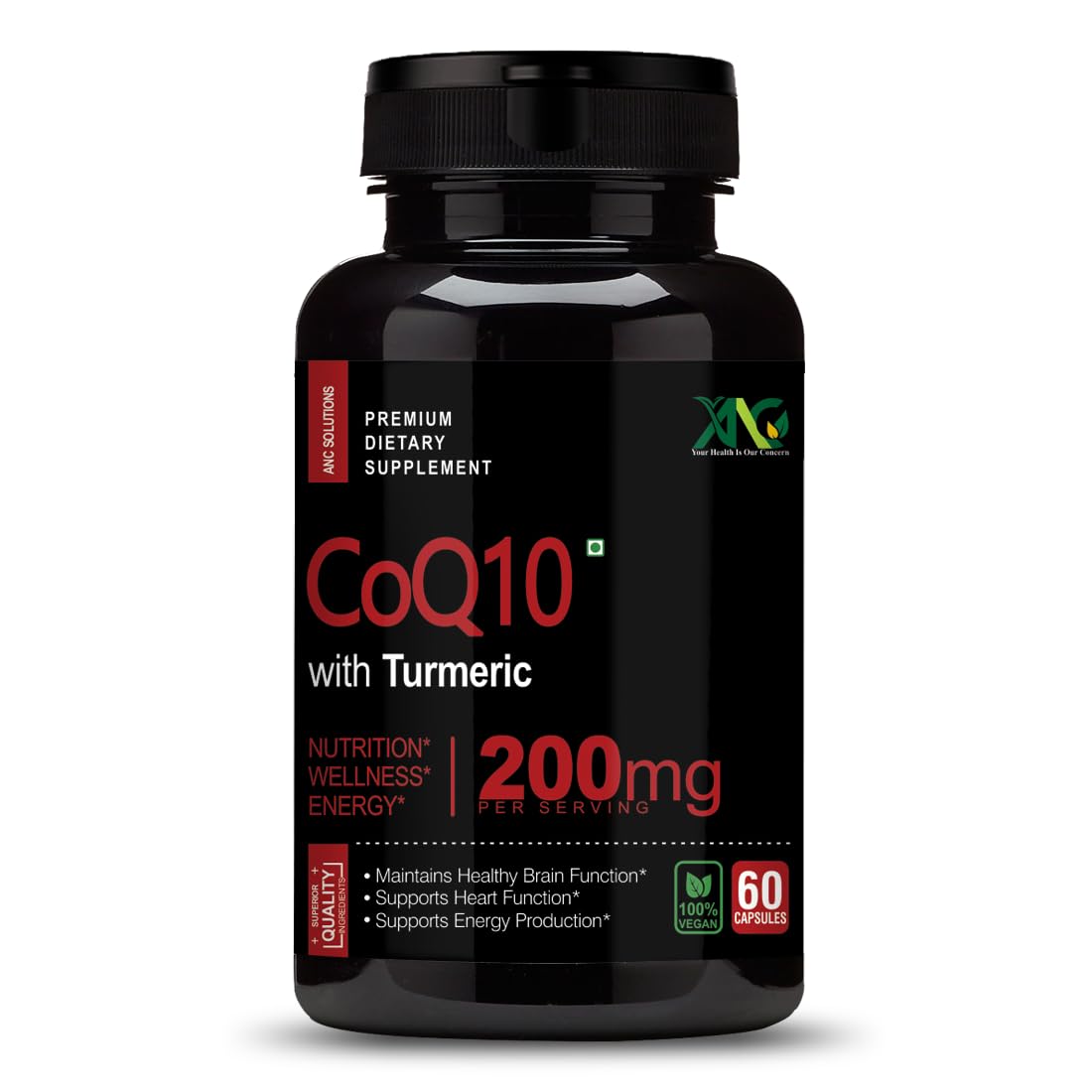 ANC High Absorption CoQ10 with Turmeric - Antioxidant Nutritional Supplements, Heart Health & Healthy Brain Function -Ubiquinol for Mitochondrial Health - Extra Strength Coenzyme Q10 200mg 60 Capsules