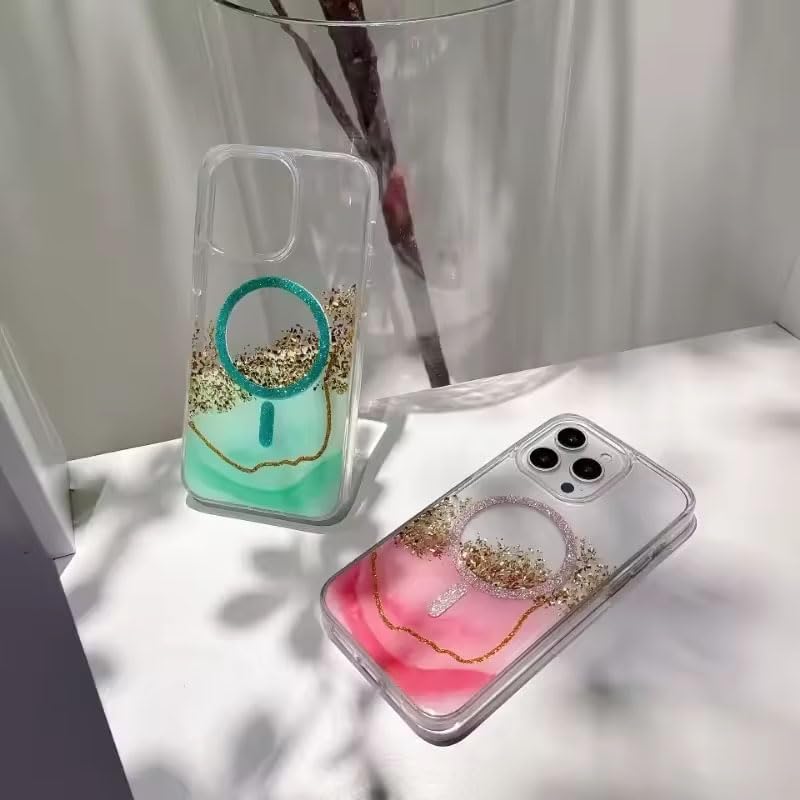 Image of mobistyle Compatible with iPhone 14 | Magentic Glitter Gradian Elegant | Camera Lens Protection Back Cover Case for Women Girls iPhone 14 (Glitter Pink)