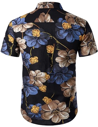 Men's Summer 2 Piece Set Casual Cotton Linen Printed Vacation Outfits with Pockets3