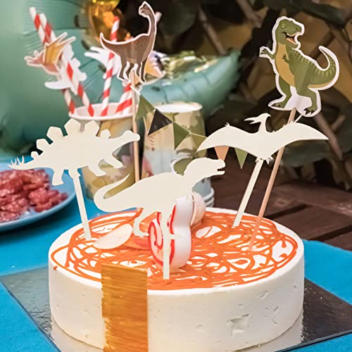 Abaodam 5 Pçs Toppers de Cupcake de Dinossauro de Madeira Animais Dos Desenhos Animados Cupcake Pica