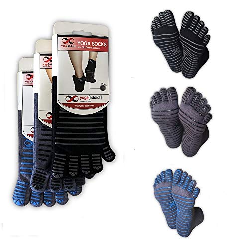 YogaAddict Full Toe Socks with Grips, Yoga, Pilates, Barre, Dance, Anti Non Slip