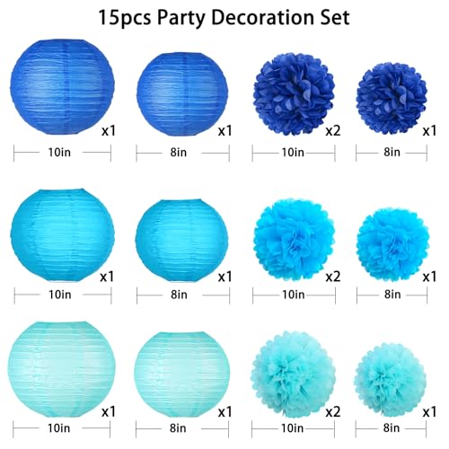 Image of KAXIXI 15-Piece Navy Blue Party Decorations, Pom Poms & Honeycomb Balls