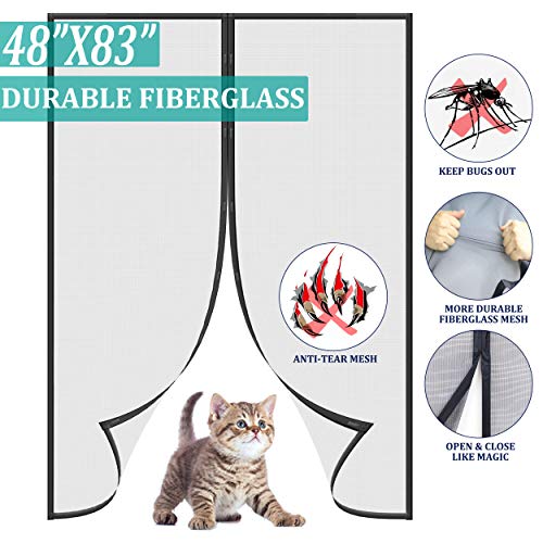Magnetic Screen Door-Durable Fiberglass Mesh Curtain,and Full Frame Hook & Loop Fits Door