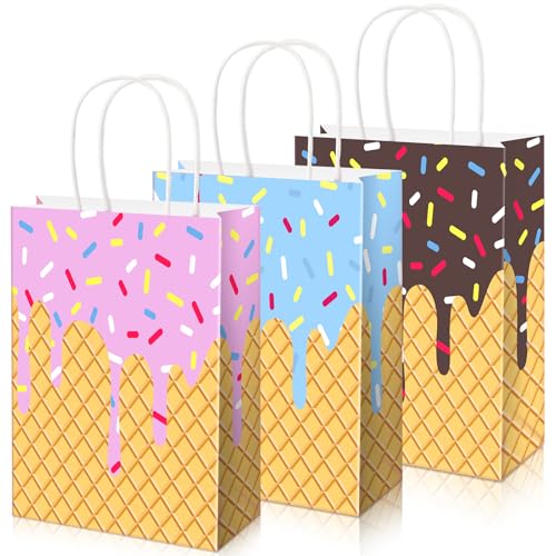 Maitys 12 Pack Baseball Ice Cream Drip Party Bags 8.3 x 6 x 3.1 Inch Baseball Paper Gift Bags with Handle Goodie Treat Birthday for Summer Party Favor Supplies Holiday Truck Decoration