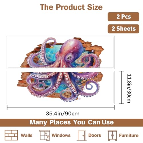 Vinilos decorativos 3D pulpo marino pack 2 hojas miniatura 4