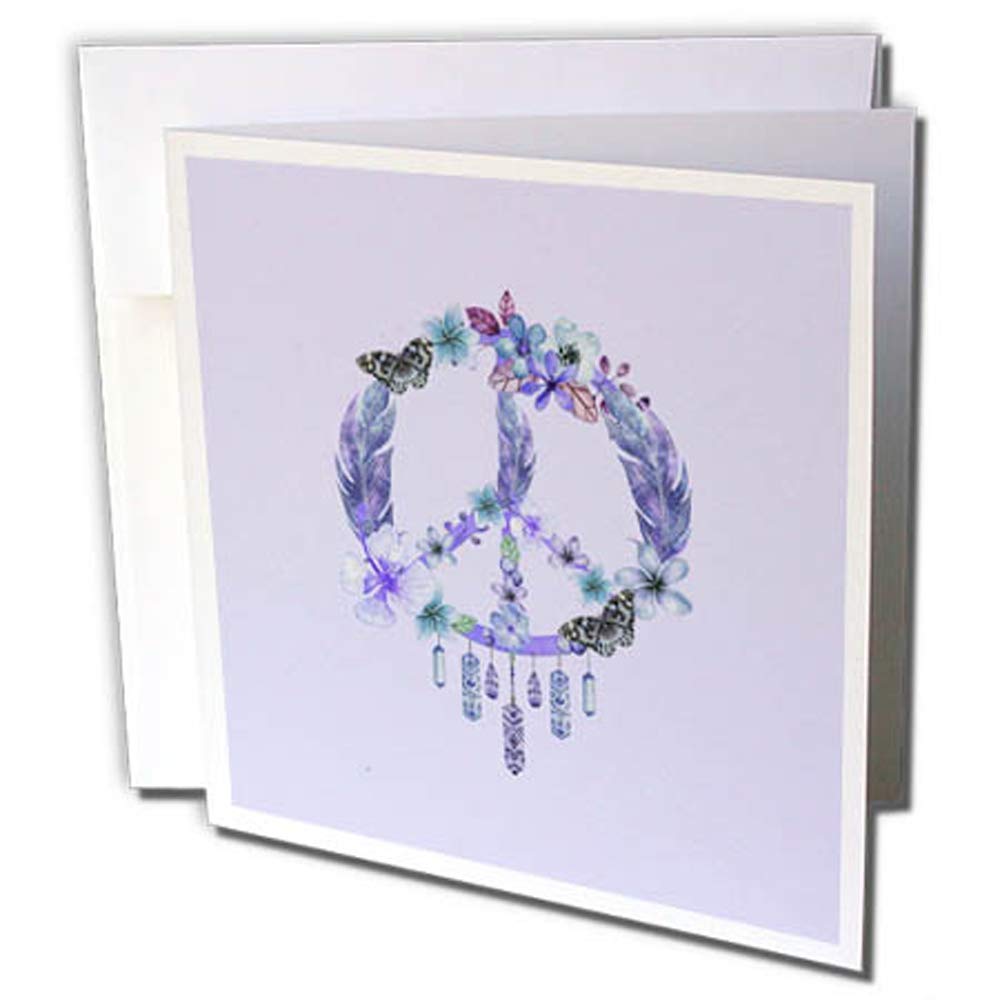 3dRose gc_274744_2 6 x 6-Inch "Watercolor Peace Symbol Dreamcatcher in Purple" Greeting Card (Set of 12)