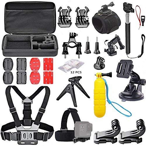 MadridGadgetStore® Kit Pack Conjunto Accesorios Básico Esencial para Cámara Deportiva de Acción Go Pro GoPro Hero7 Hero6 Hero5 Hero4 Hero3+ Hero3 Hero 7 6 5 4 3+ 3 2 (Black, Silver) 4K60 Session 2018