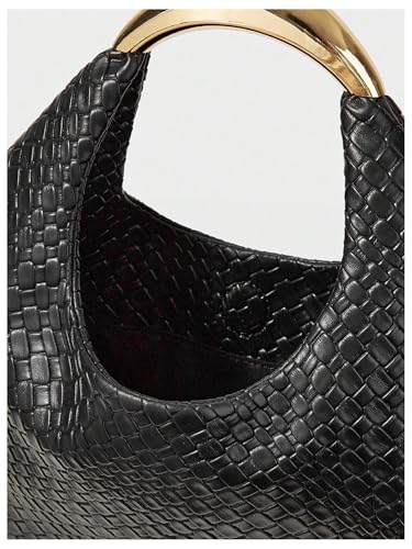 Image of QWINEE Women's Woven Handbag Elegant Clutch Purse Metal Top Handle Cresent Evening Bag Retro PU Leather Clutch Purse