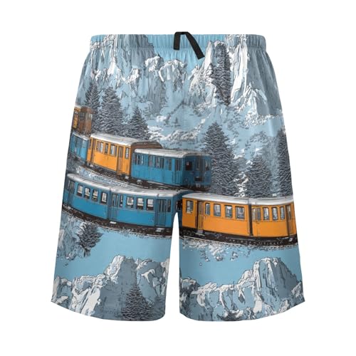 Men's Short Pajama Bottoms Snow Train Mountain Home Casual Sleep Pants