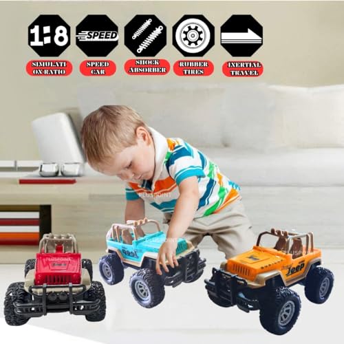Image of PLUSPOINT Monster Jeep Truck Car Toy Friction Powered 4x4 Mini Rock Crawler, Off Road Set of 3 Cars Crawler 360� Rotating Monster Truck Toys for 3-5 Year Old Boys and Girls - Toddler Car Toys Gifts