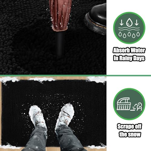 IM HOME Chenille Absorbent Outdoor Doormat 36" x 24", Washable Muddy Door Mats for Dog Non Slip Indoor Doormat Dog Mat for Muddy Paw Front Inside Doormats for Entryway Black