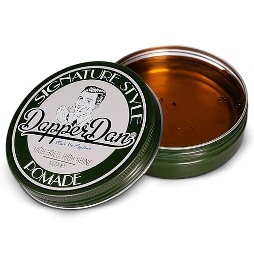 Dapper Dan Signature Pomade, High Shine and Hold for Classic Styles, Water Based for All Hair Types, Bergamot and Leather Fragrance, 100ml