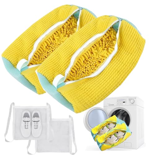 Morsut 靴 洗濯ネット 靴用洗濯ネット4枚セット大容量設計 清潔力が6倍にアップ シューズ用 靴洗いネット 洗濯ネット 靴洗濯機 上履きスニーカー 靴の損傷を防ぐ 型崩れ防止 (yellow)