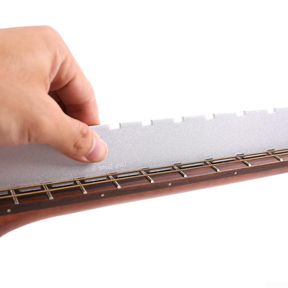 SPORTARC Règle de mesure du manche de guitare, manche de guitare crantée à bord droit pour frettes de guitare, outil de luthier de guitare (argenté), 1401328753