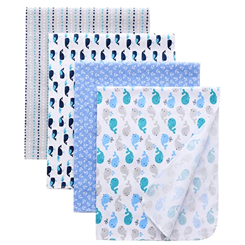 Image of Gina Era Flannel Receiving Blankets, Baby Swaddle Blankets 100% Cotton 4 Pcs One Size 30 X 30 Inch for Baby Boy or Baby Girl (Style5)