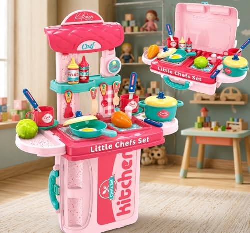 Image of Kitchen Set for Kids Girls Toys | Kids Kitchen Play Set with Lights & Sound | Pretend Cooking Role Play Toy Set for Girls & Boys (WD-P35)