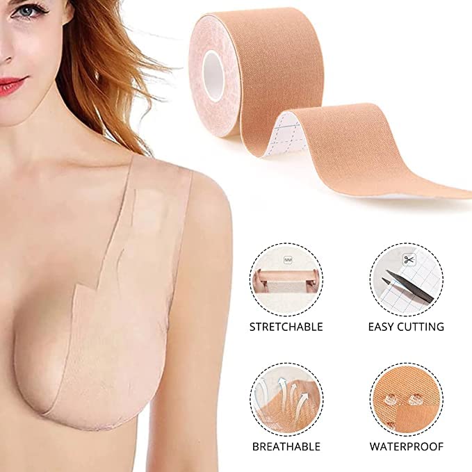 Image of UCRAVO Boob Tape, Body Tape for Women Boobytape for Breast Lift | Brace Lift & Contour of Breasts Sticky Body Tape (Boob Tape with Nipple Cover)