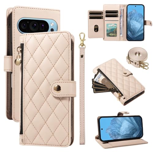 Protégez votre Google Pixel 8A avec cet étui portefeuille beige zippé antichoc