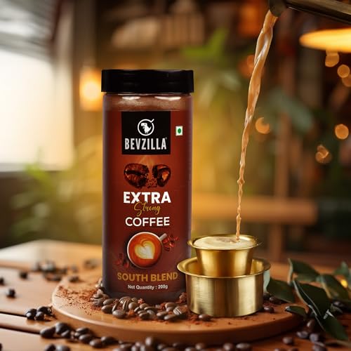 Image of Bevzilla Instant Filter Coffee Powder - South Blend | 70% Coffee, 30% Chicory | Extra Strong | 400g (200g x 2) | Bold Taste | Quick Preparation (Pack of 2)