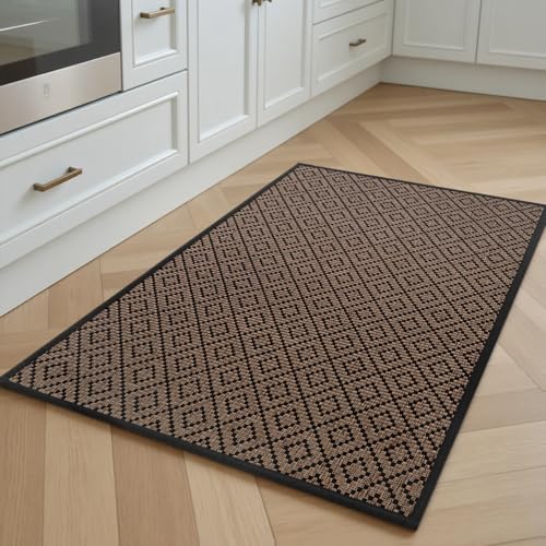 PADOOR Kitchen Floor Mat, Rubber Backed Kitchen Rugs Non Slip Washable, Super Absorbent Kitchen Mats for Floor Front of Sink, 20"x32" Black Black Pattern 20"x32"