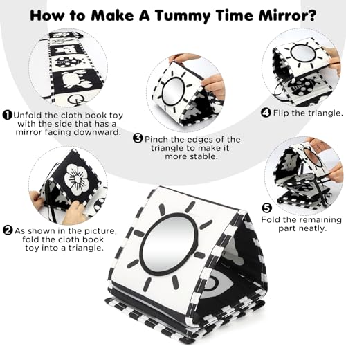 Image of URMYWO Black and White Tummy Time High Contrast Newborn Toys 0-3 Months, Soft Baby Book, Visual Stimulation Montessori Sensory Infant Toys 0-6-12 Months, Shower Gift for Boys Girls