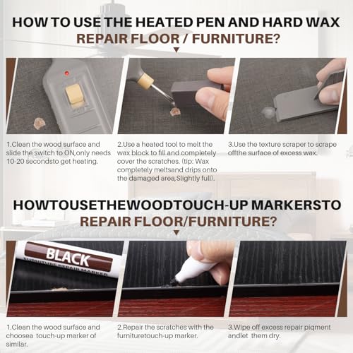 Image of Laminate Floor Repair Kit -6PCS Vinyl Floor Wax with 6PCS Wood Touch Up Marker Restore Any Scratches, Stains, Cracks, Hole for Floor, Door, Cabinet
