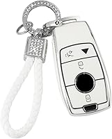 Vista 20 de PIFOOG Funda para llavero de TPU con cadena de llaves brillante, fundas de protección de botones para llaves de entrada sin llave, blanco plateado