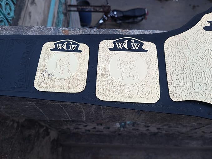 WCW World Television Championship Belt, Adult Size Wrestling Replica Title, 2mm Gold Plates, Leather Strap, Collectible