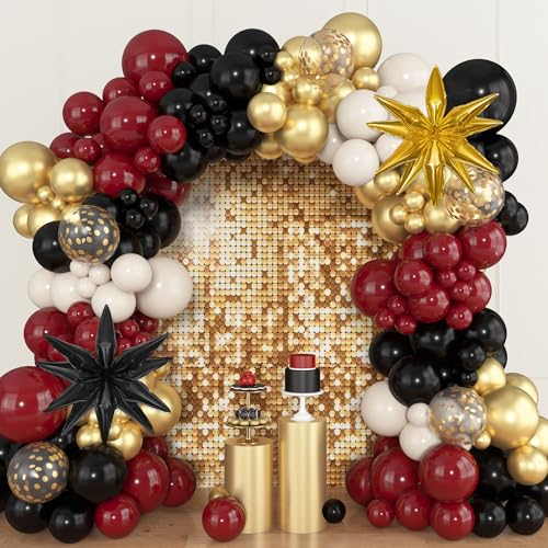 Amandir Burgundy Balloons Garland Arch Kit for Graduation Party Decorations 145Pcs Maroon Black Gold Confetti Balloons with Foil Star for 2026 Graduation College Congrats Grad Class Birthday Supplies