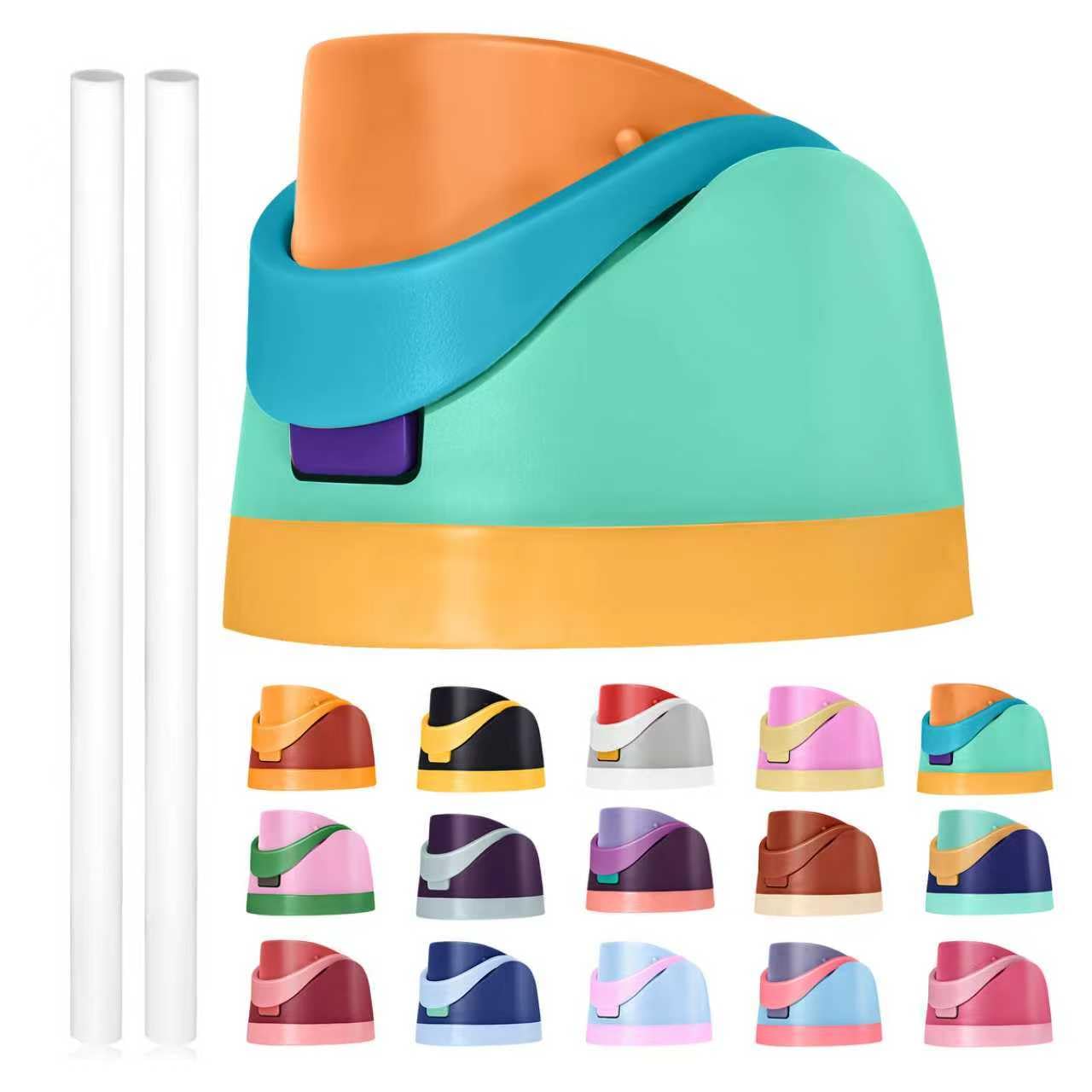 Replacement Lid for Owala Freesip, Compatible with Owala Cup 16oz 24oz 32oz 40oz, One Button Water Bottle Top Lid Replacement Accessory and Straws,