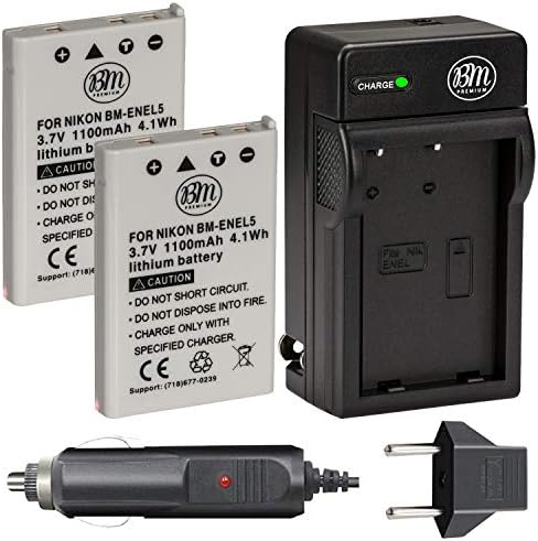 BM Premium 2-Pack of EN-EL5 Batteries and Battery Charger for Nikon Coolpix P80, P90, P100, P500, P510, P520, P530 Digital Camera
