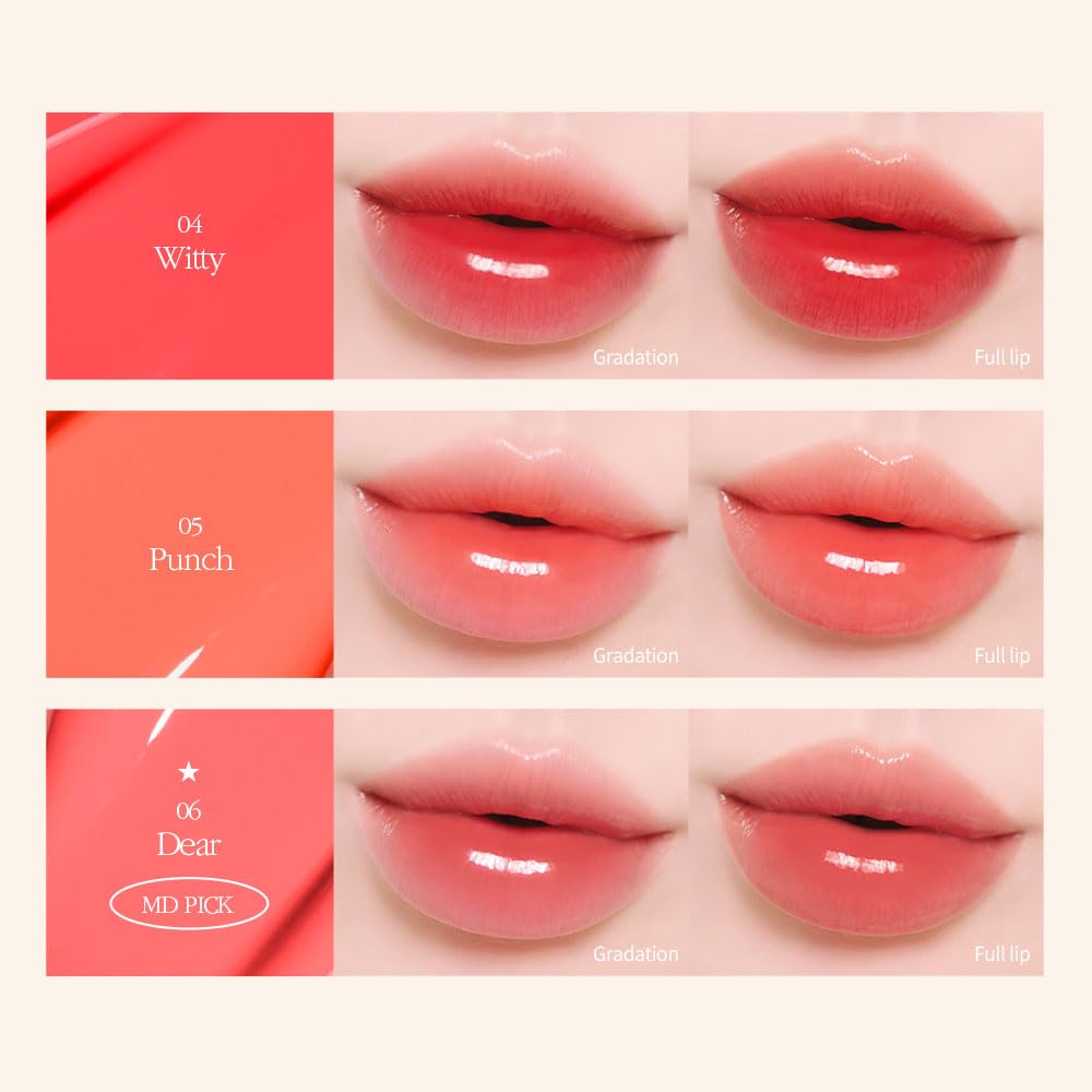 COSNORI Flow Wave Lip Tint – wegański, glazurowany błyszczyk do ust, lekki i długotrwały, nawilżający na bazie oleju roślinnego, K-Beauty (06 DEAR)