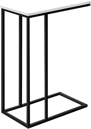 Monarch Specialties I 3760 Mesa decorativa, en forma de C, extremo, lateral, aperitivo, sala de estar, dormitorio, metal, laminado, blanco, negro,