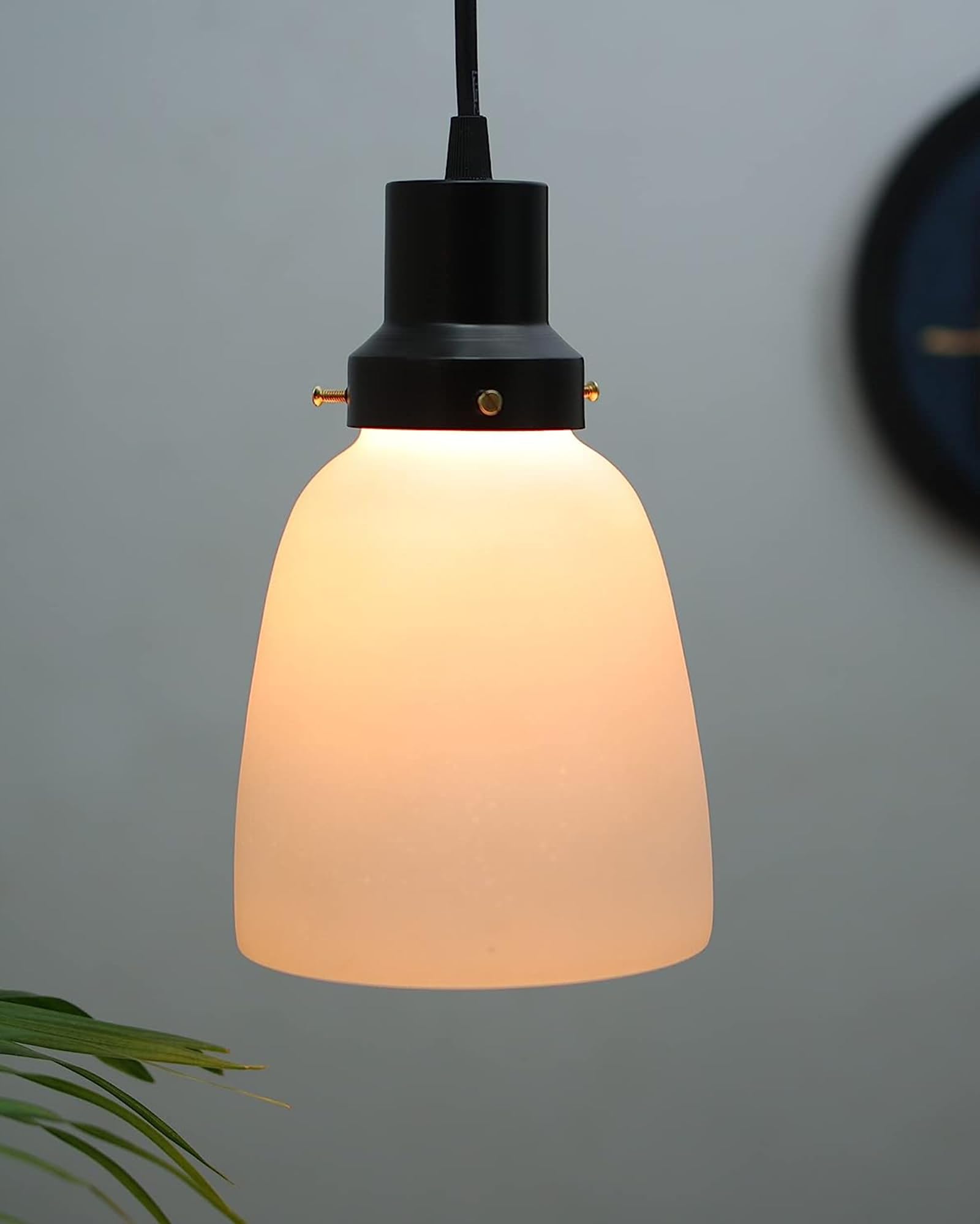 Pendant Light Fixtures Adjustable Hanging Lights Vintage White Frosted Glass Shade Nordic Dining Room Living Room Bedroom, Matt Black Fitting, (Bell)