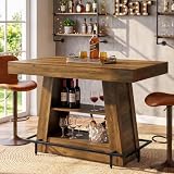 Tribesigns Bartisch 120 x 80 x 100 cm, Stehtisch mit 3 Ablagen, Bistrotisch mit Fußstütze, rechteckiger Hochtisch im Industrial-Stil für Küche, Esszimmer und Wohnzimmer, Braun