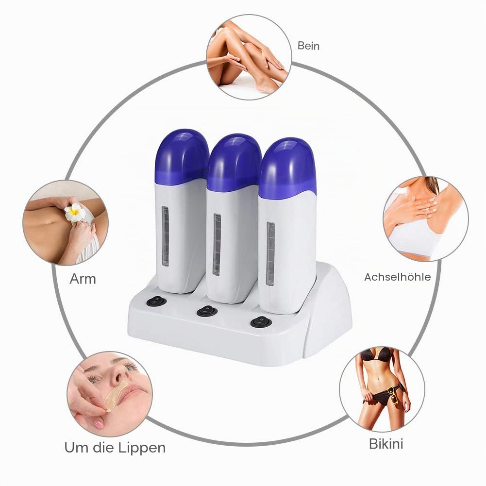 Sonew Mini Enthaarungswachs Heizung, Roll-on Wax Heater Tragbare Patrone Wachs Enthaarung Wärmer Heizung Wachsen Körper Haarentfernung Maschine(Triple Waxing Heaters)