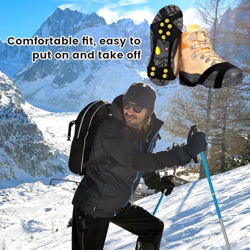 Spikes für Schuhe Winter, Anti Rutsch Schuhkrallen mit 10 Edelstahlspikes, TPE Schlupfdesign, schnell aufsteckbar und faltbar, für EIS, Schnee, vereiste Straßen und Gehwege, EU Gr. 40–43 (L 40-43)