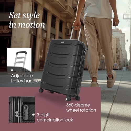 Image of Skybags Large Curve Size Hard Luggage (76 Cm) | Polypropylene Spinner Luggage Trolley with 8 Wheels| Black | Unisex, 50 Cm