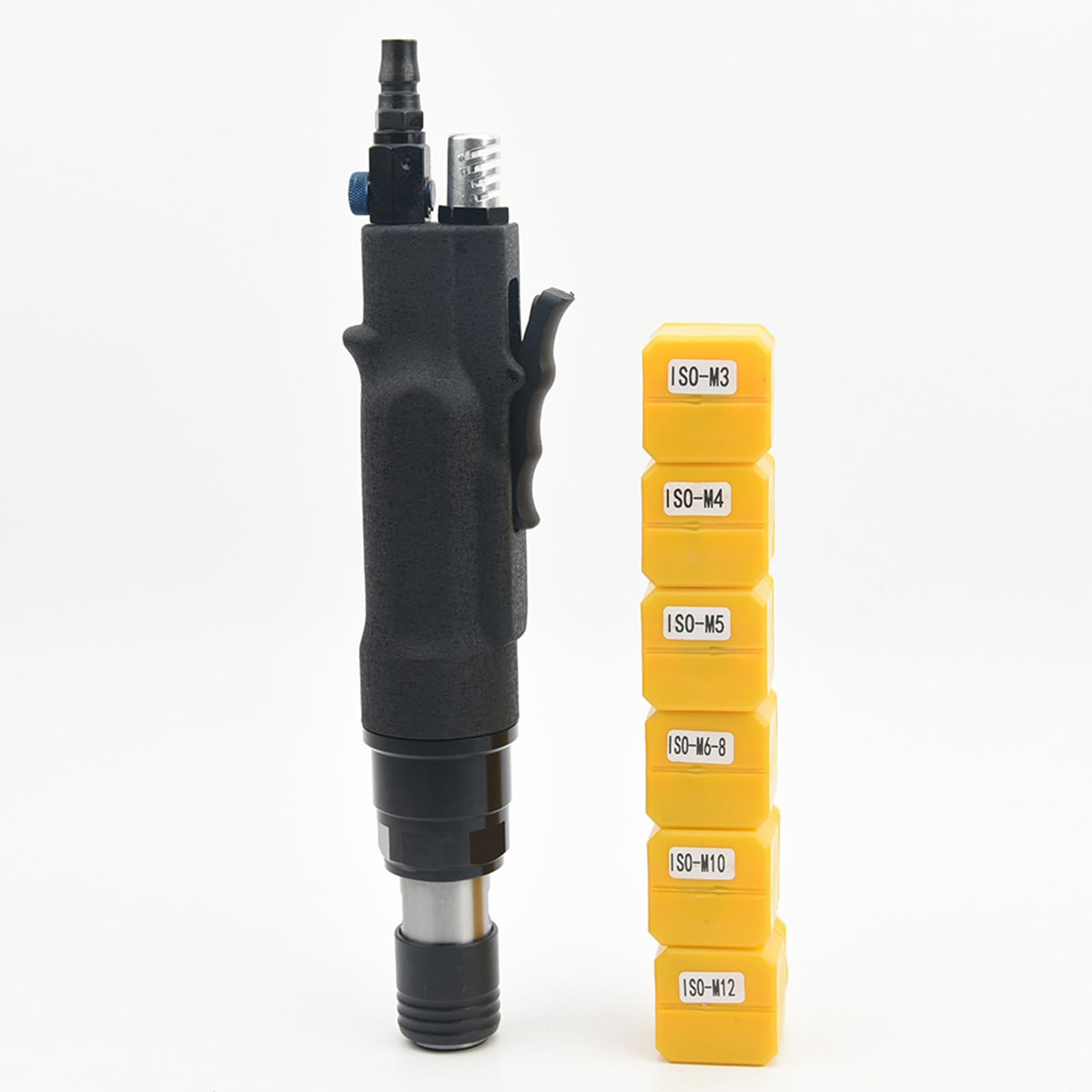 Roscadora Neumática M3-M12, Roscadora De Rosca para Taladro Neumático Portátil, 400 RPM, Entrada De Aire 1/4, Consumo Promedio De Aire 4 Cfm, Presión De Aire De Trabajo 6-8 Bar