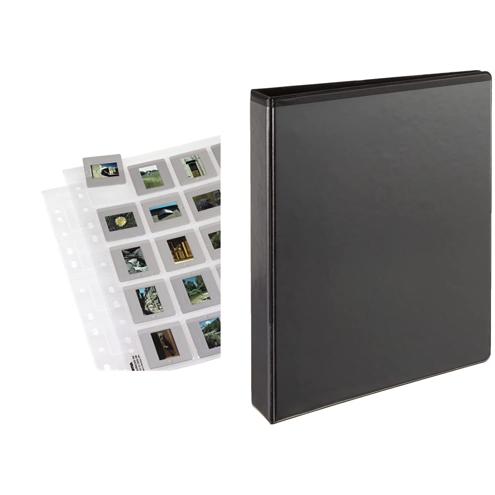 Hama 25 Diahüllen für gerahmte Dias (Dia-Archivierung im Format 5x5cm, bis zu 500 Dias) transparent & Esselte 49717 Ringbuch Präsentation, mit Taschen, A4, PP, 4 Ringe, 30 mm, schwarz