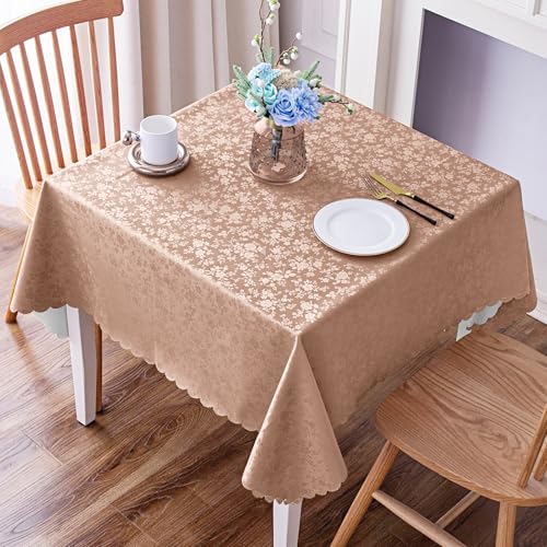 Image of Smiry Square Table Cloth, Waterproof Heavy Duty Vinyl Tablecloths, Wipeable Washable Table Cover for Kitchen and Dining Room (Tan, 54 inch X 54 inch)