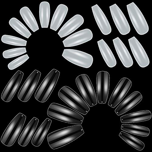 1000 Pieces Clear Coffin Nails Ballerina Fake Nail Coffin Nails Full Cover Clear Acrylic Nails Tips for Nail Salons and DIY Nail Art, 10 Sizes