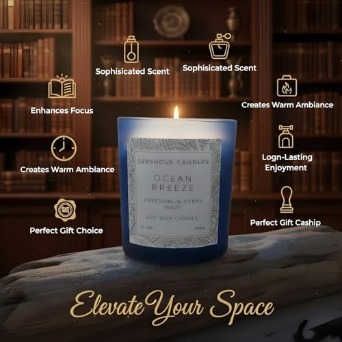 Image of SERENOVA Candles Soy Wax Scented Candle | Burn-time 40 Hours and Upto 60 Hours | 350gm | Handpoured and Handmade | Organic Soy Wax Candle | Aromatherapy Candle (Ocean Breeze)