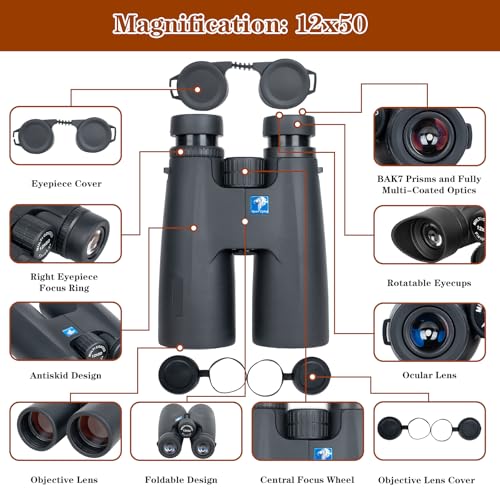 Binoculares 12x50 Night Vision Impermeables para Adultos miniatura 2