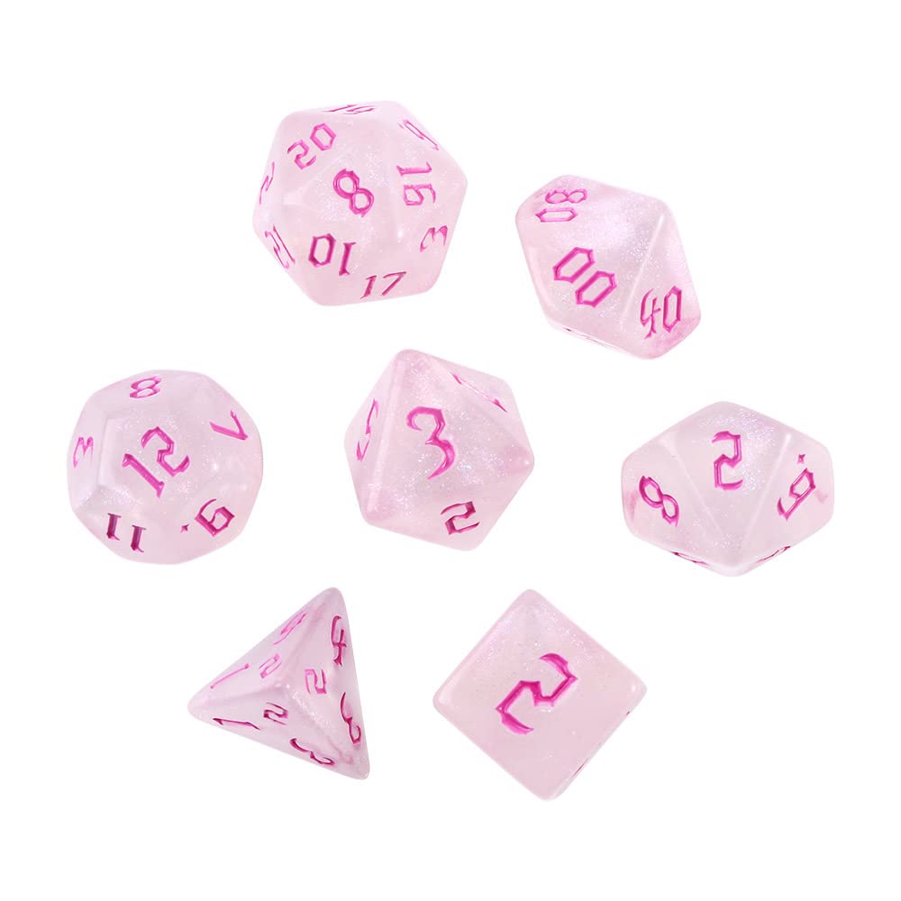 7 Pcs Resin Polyhedral Dices, DND Resin Sharp Edge Die D&D Dice Set, Entertainment Desktop Game Resin Playing(pink)